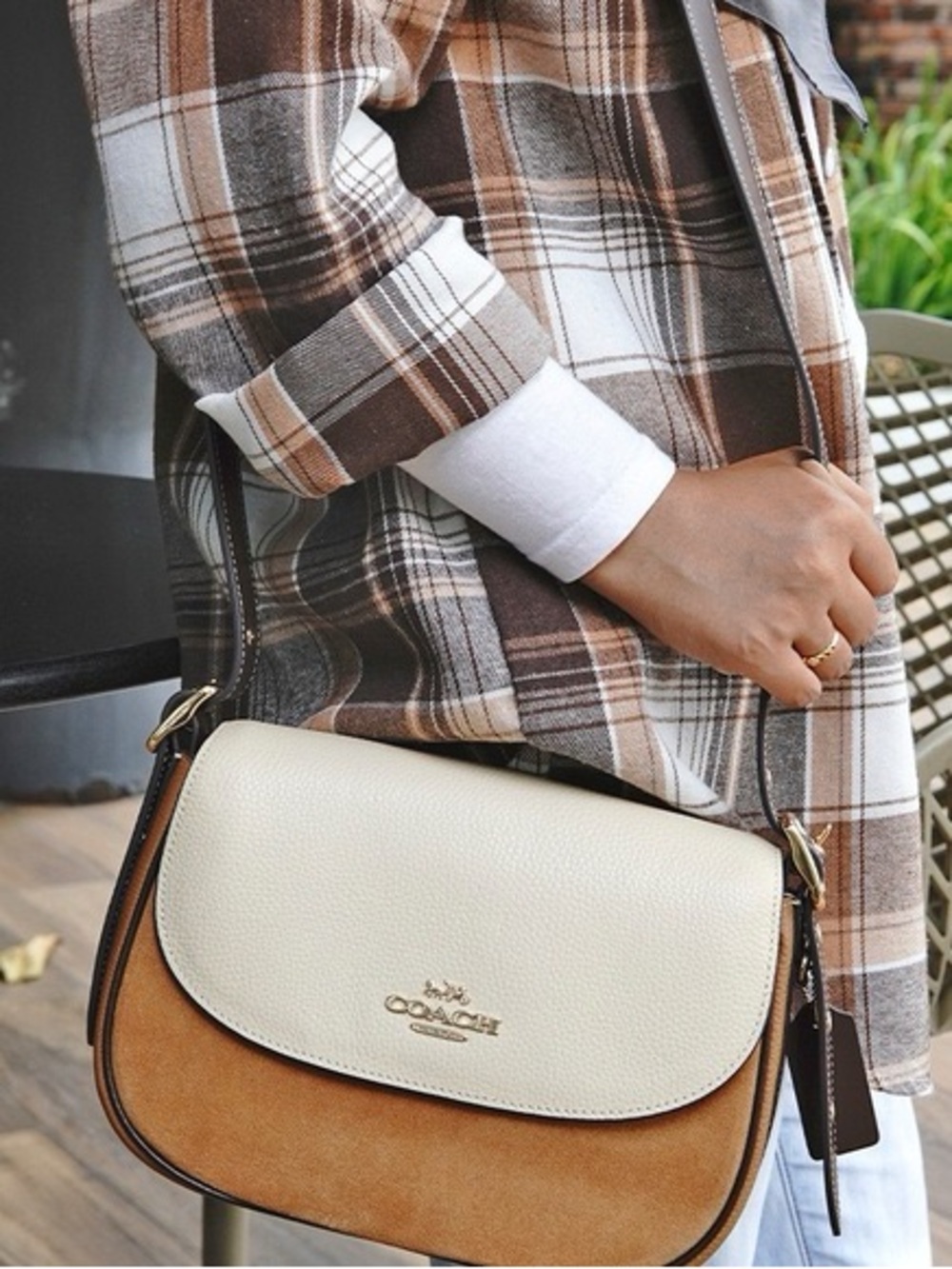 Coach Two-Tone Cream and Tan Suede & Leather Crossbody - Picture 2 of 16